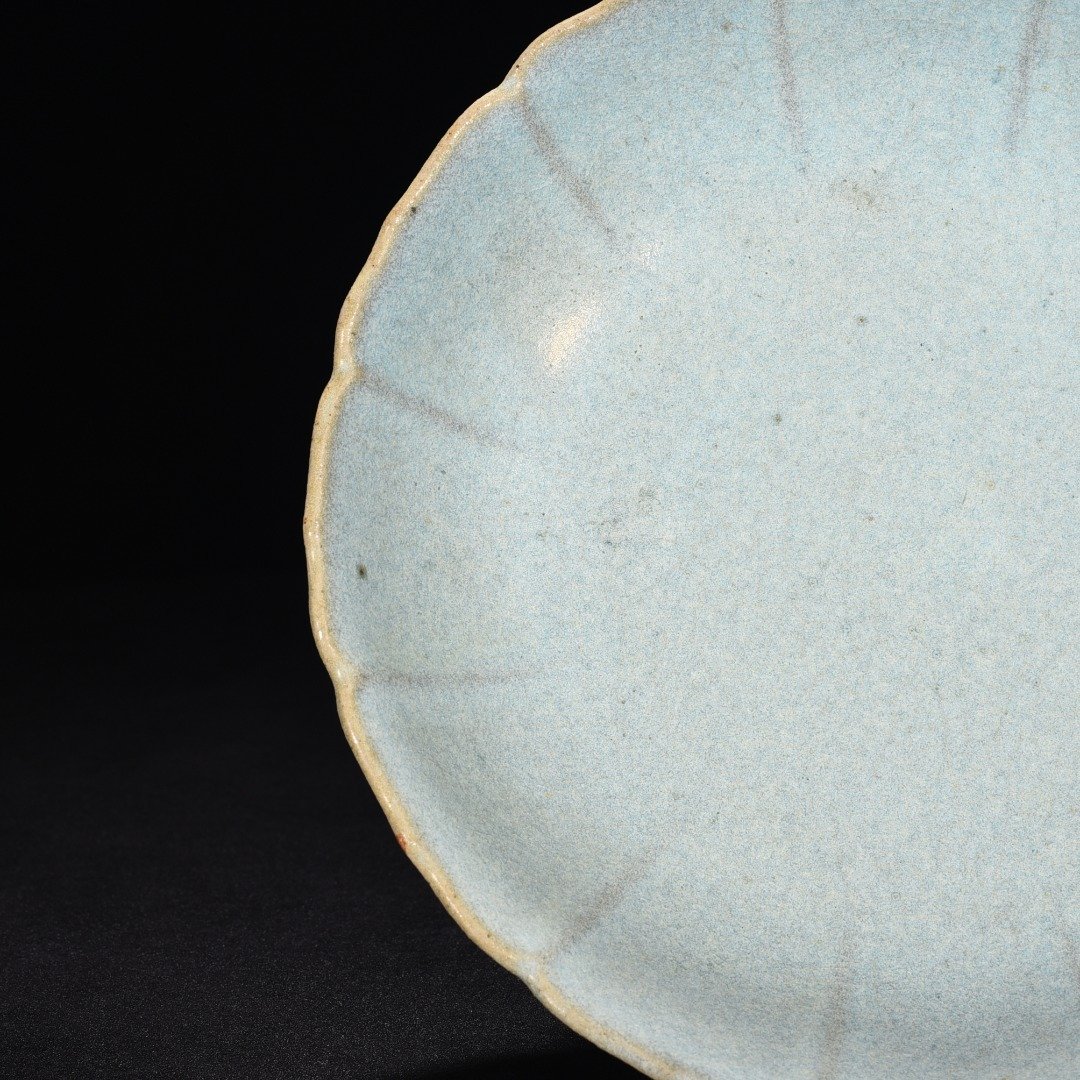 Song Dynasty Junru Sky Blue Glazed Lotus Petal Plate