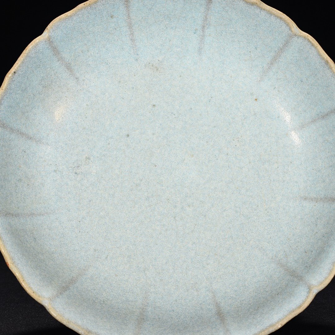 Song Dynasty Junru Sky Blue Glazed Lotus Petal Plate