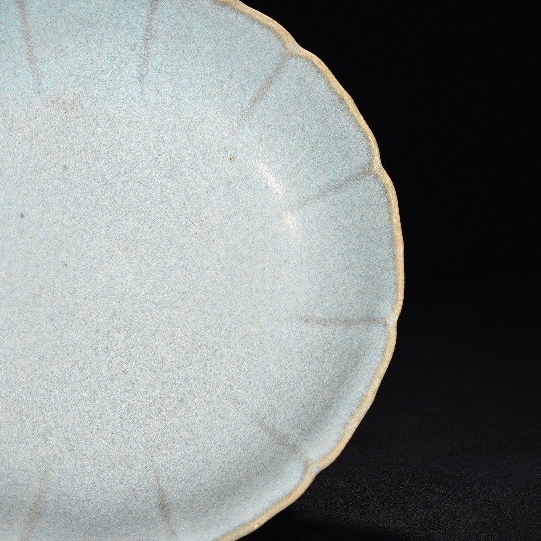 Song Dynasty Junru Sky Blue Glazed Lotus Petal Plate