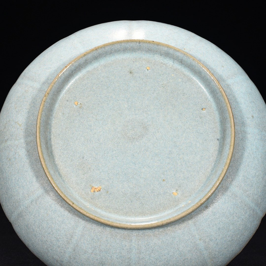 Song Dynasty Junru Sky Blue Glazed Lotus Petal Plate