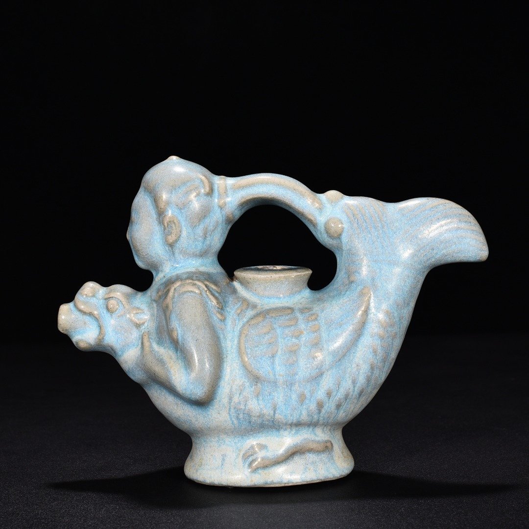 Song Dynasty Jun Ru sky blue glaze fish dragon inkstone