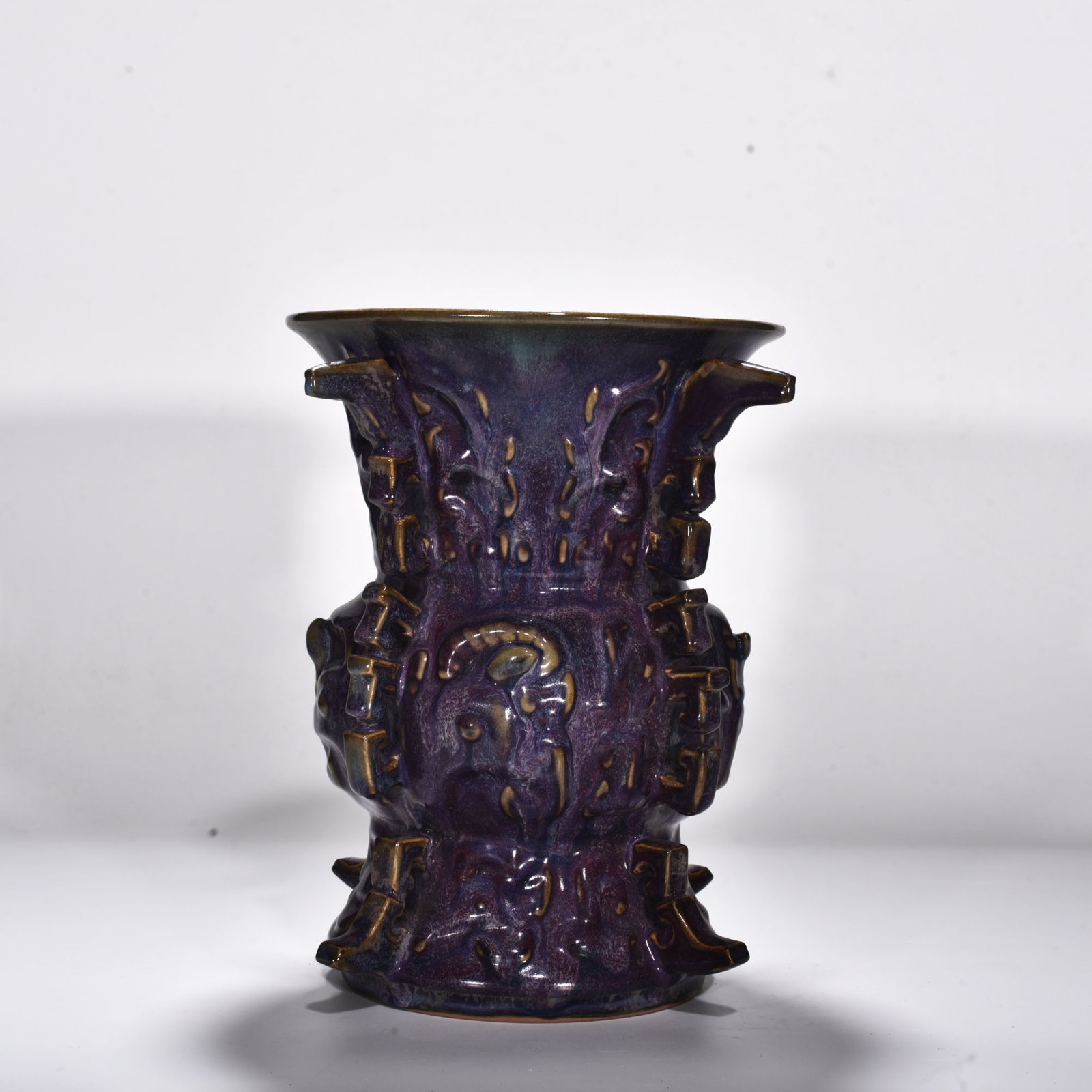 Song dynasty Jun kiln rose purple glaze animal face pattern halberd statue