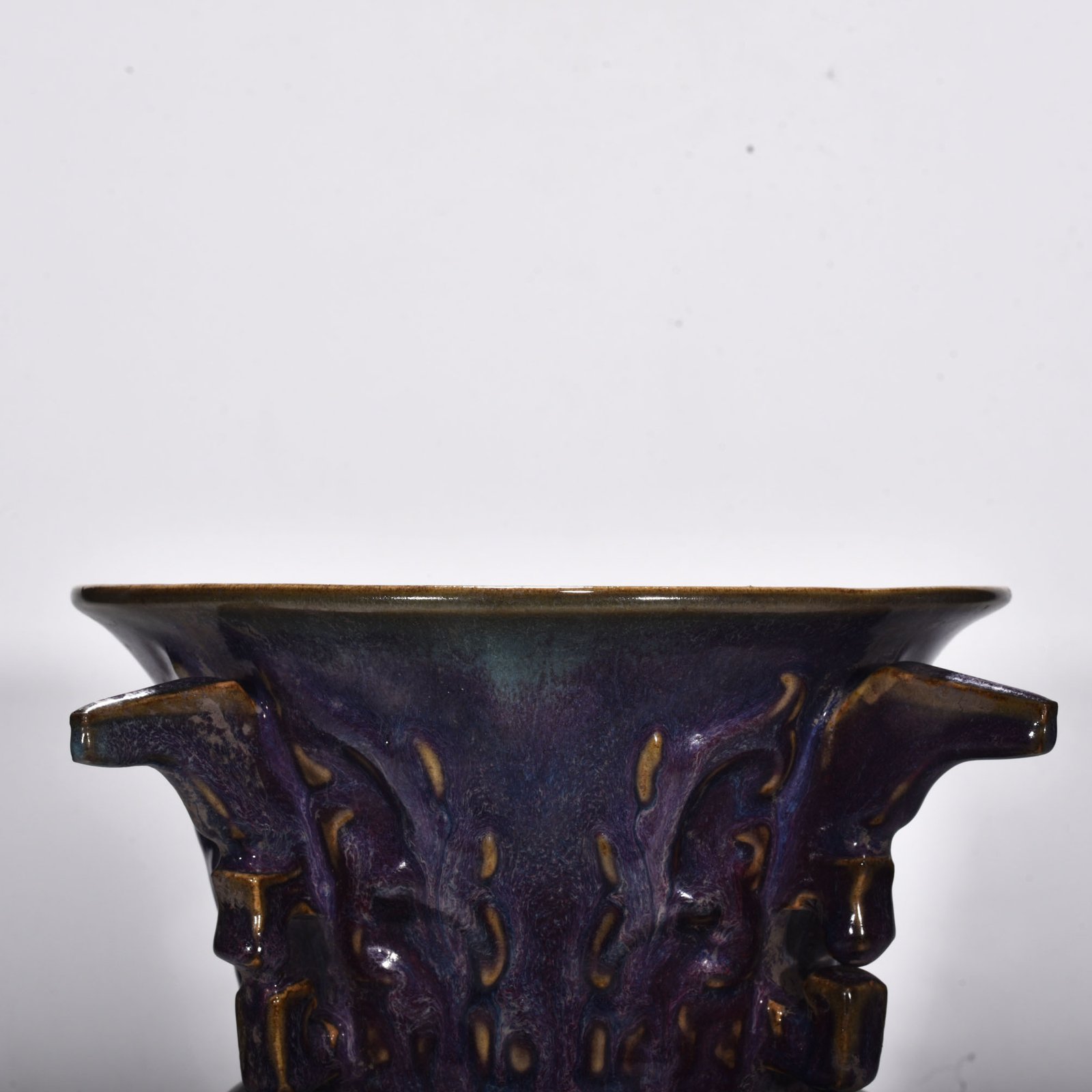 Song dynasty Jun kiln rose purple glaze animal face pattern halberd statue