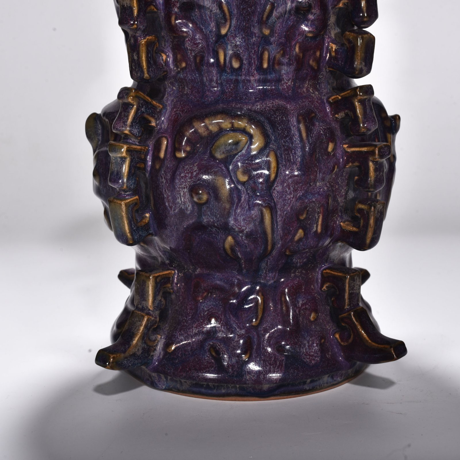 Song dynasty Jun kiln rose purple glaze animal face pattern halberd statue