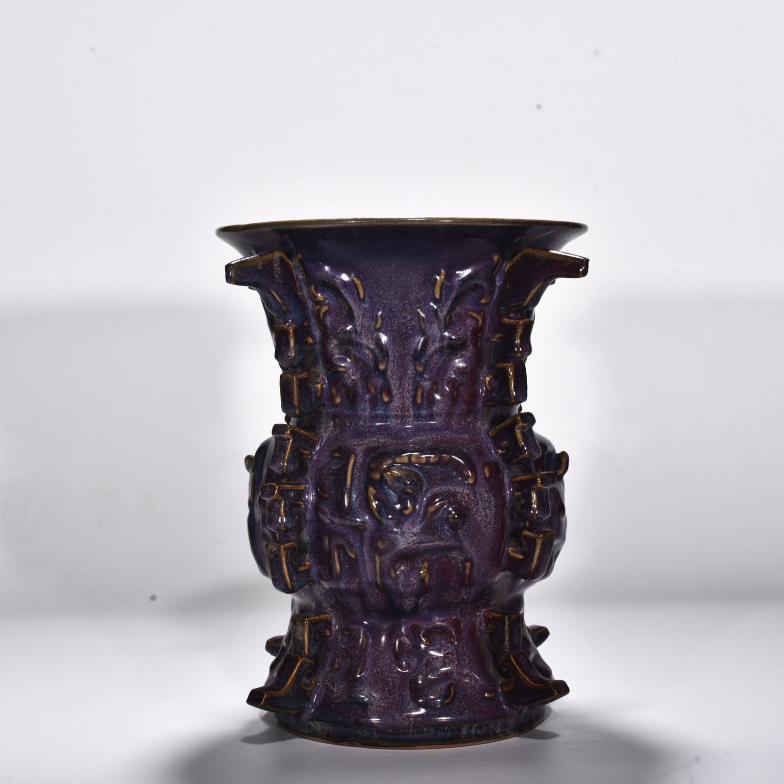 Song dynasty Jun kiln rose purple glaze animal face pattern halberd statue