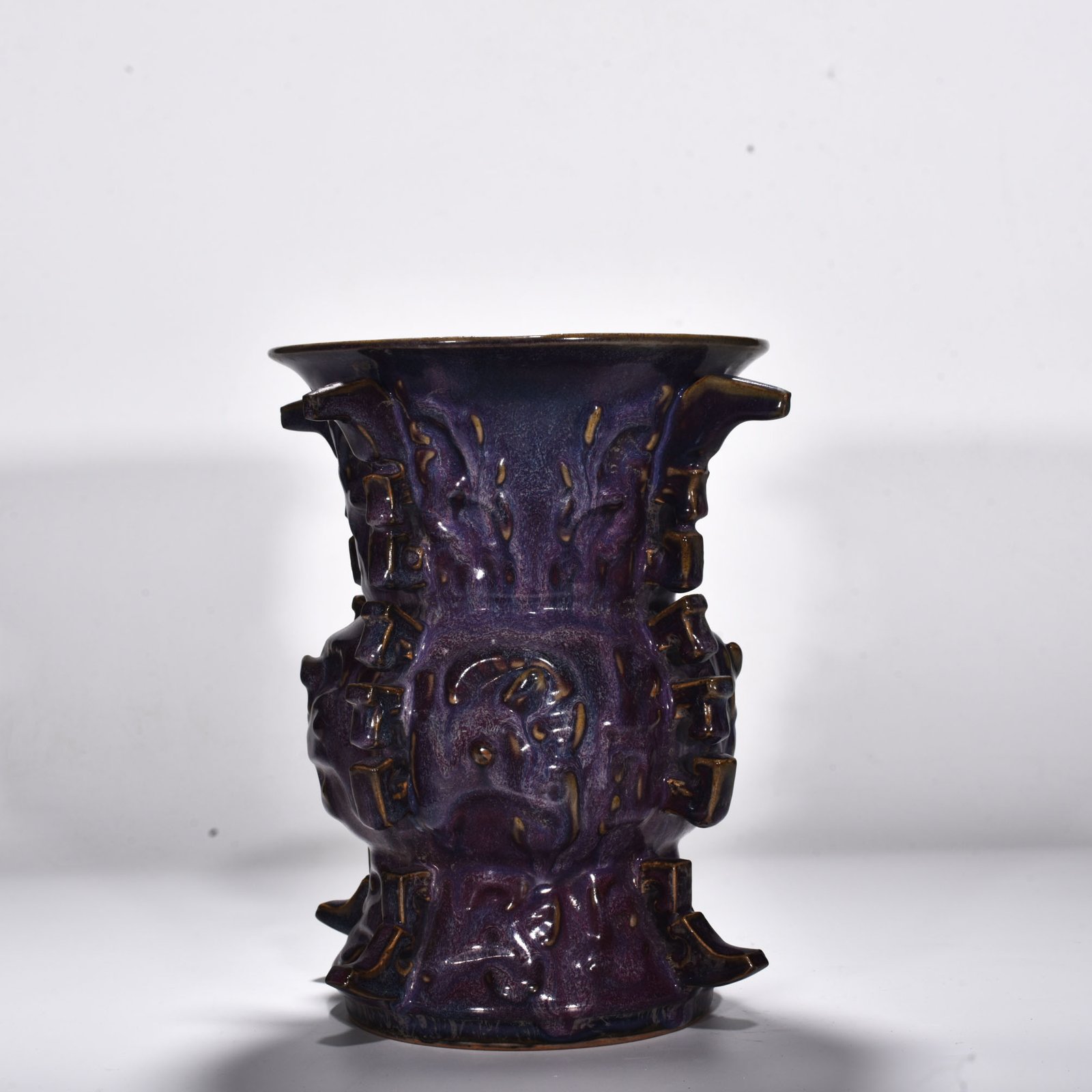 Song dynasty Jun kiln rose purple glaze animal face pattern halberd statue