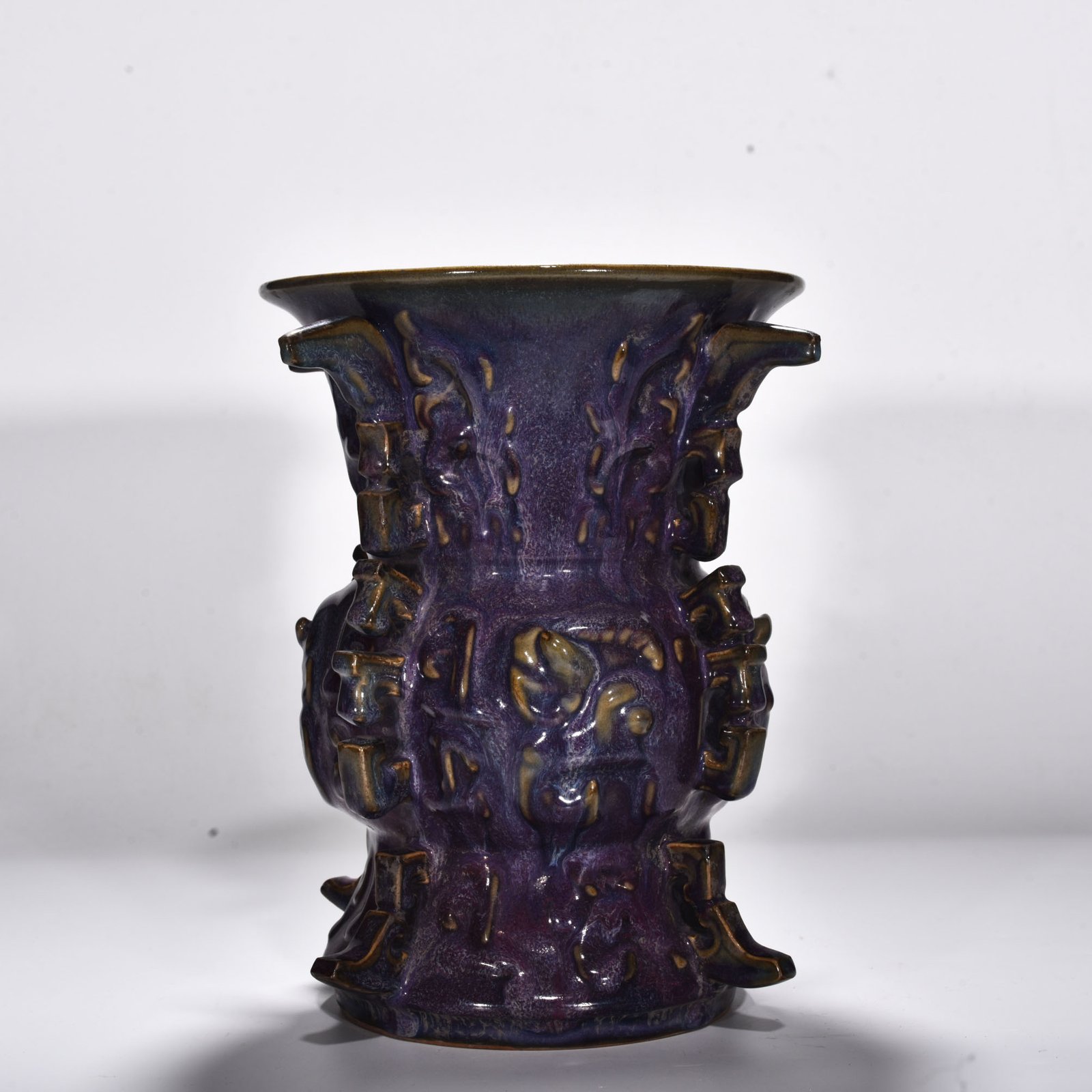 Song dynasty Jun kiln rose purple glaze animal face pattern halberd statue