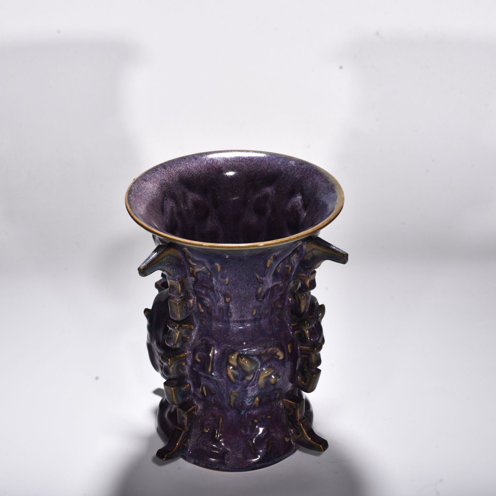 Song dynasty Jun kiln rose purple glaze animal face pattern halberd statue