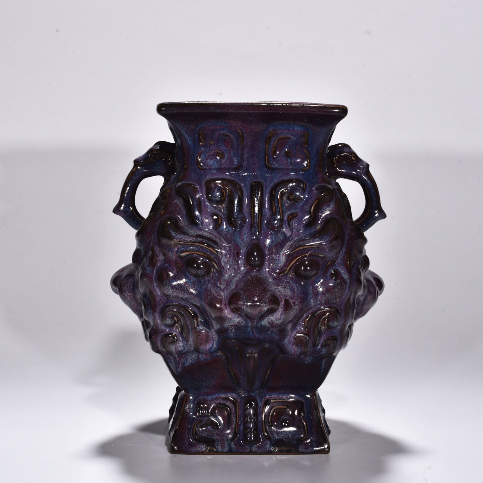 Song Dynasty Jun kiln rose purple glaze double eared square statue