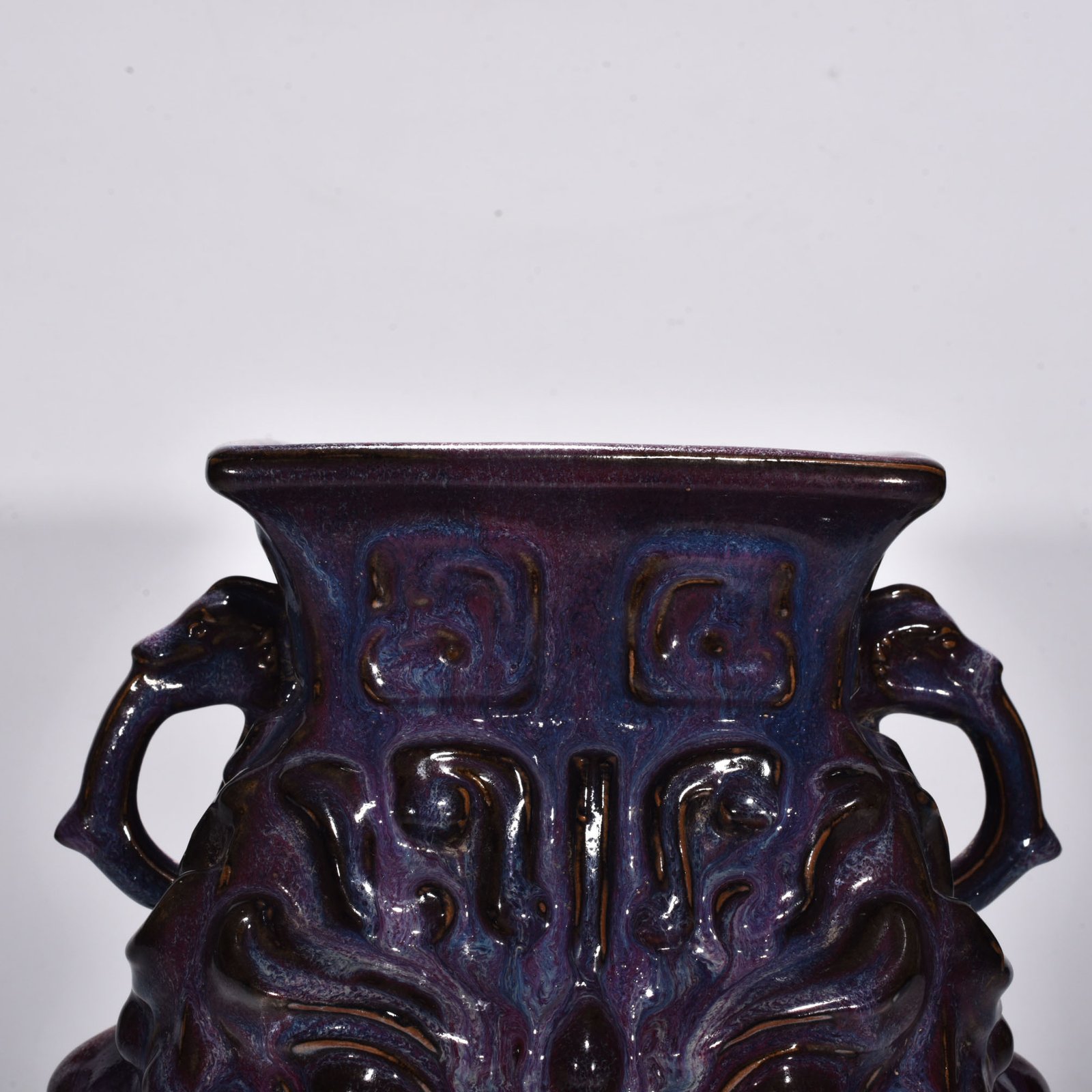 Song Dynasty Jun kiln rose purple glaze double eared square statue