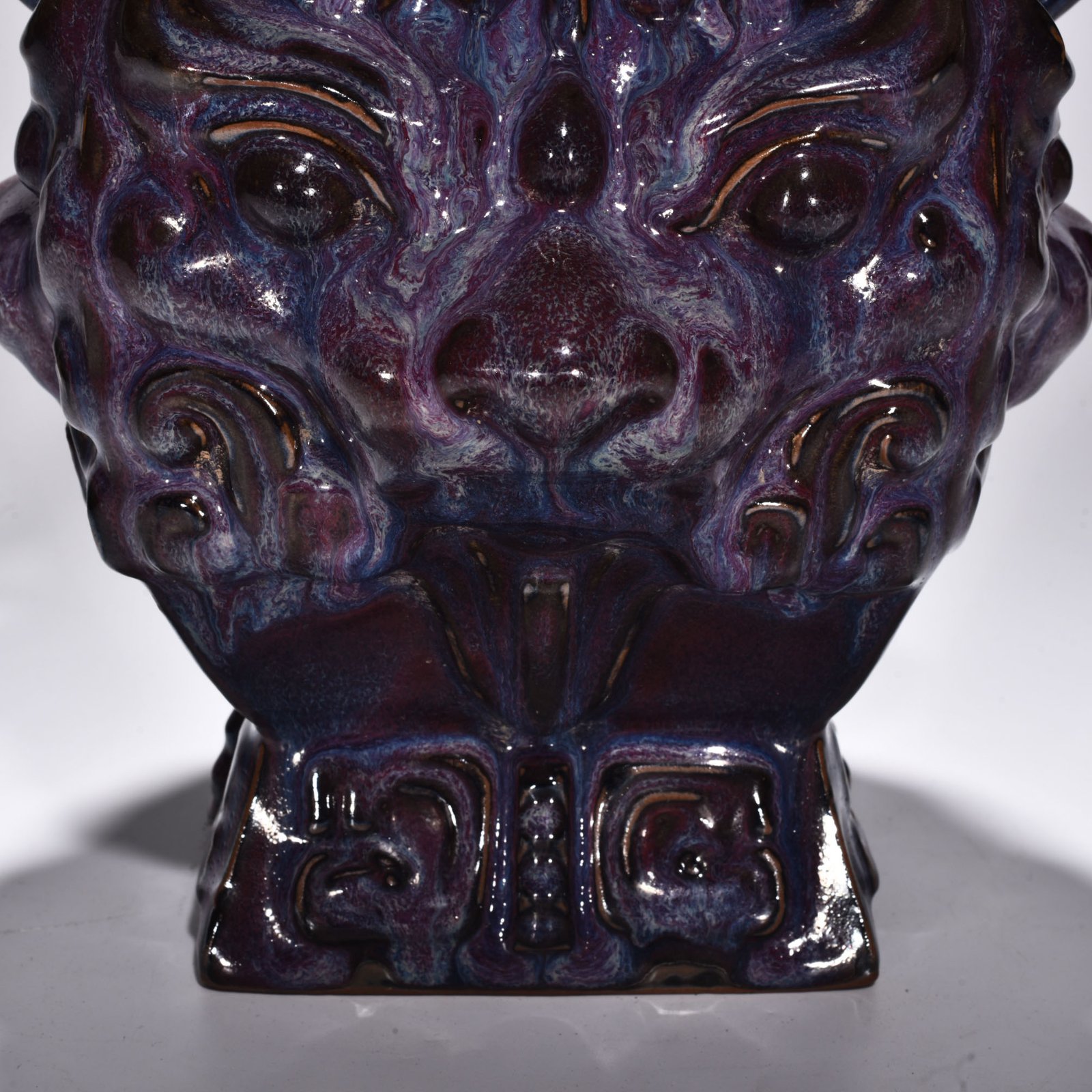 Song Dynasty Jun kiln rose purple glaze double eared square statue