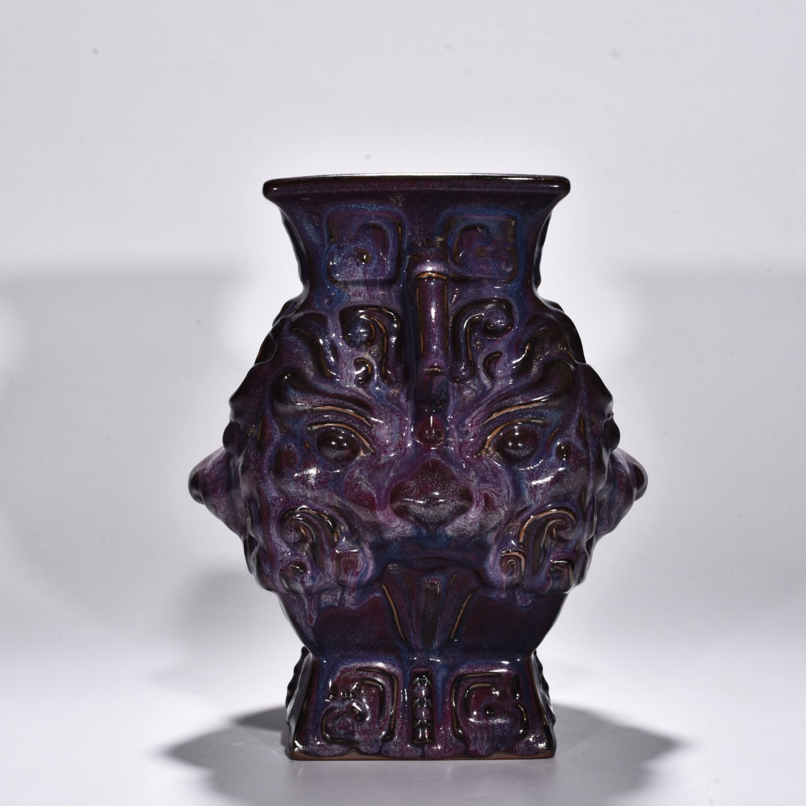 Song Dynasty Jun kiln rose purple glaze double eared square statue