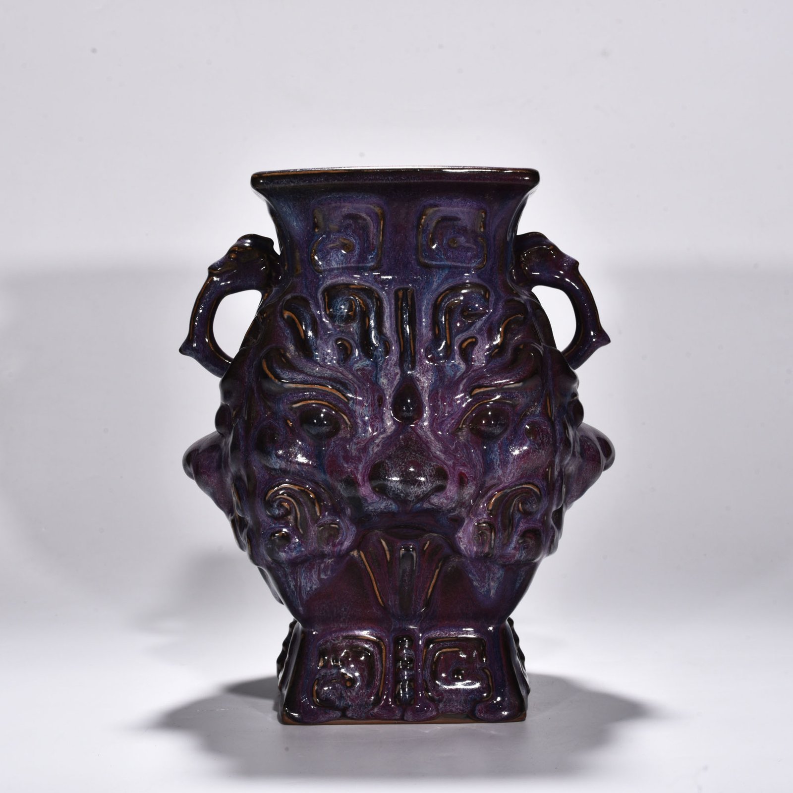 Song Dynasty Jun kiln rose purple glaze double eared square statue