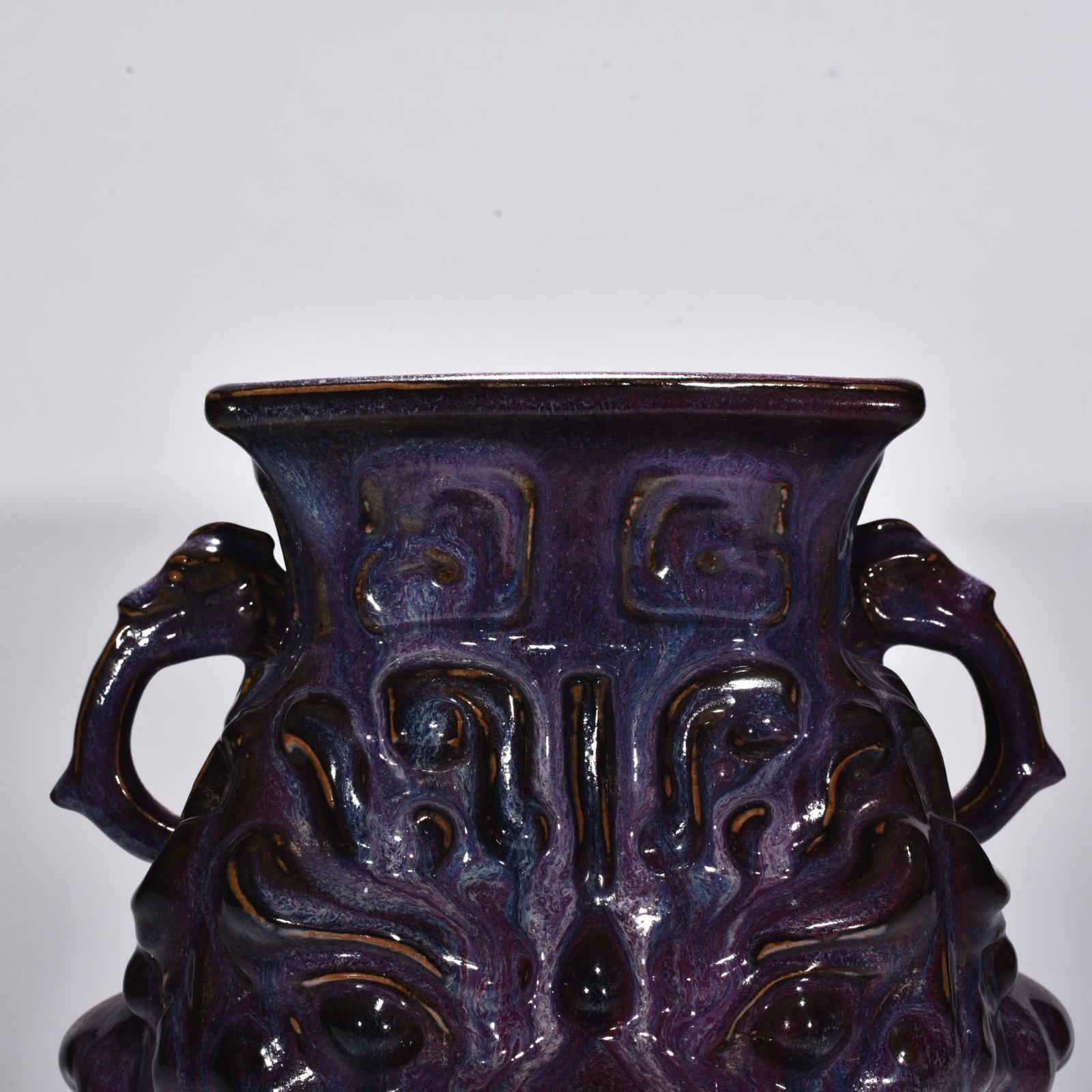 Song Dynasty Jun kiln rose purple glaze double eared square statue