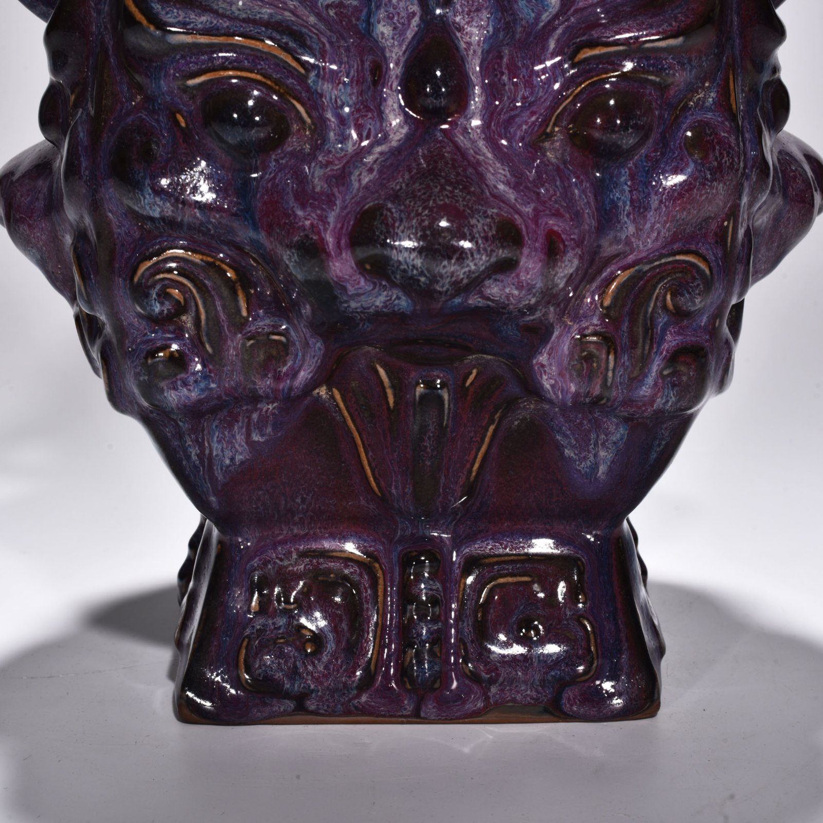 Song Dynasty Jun kiln rose purple glaze double eared square statue