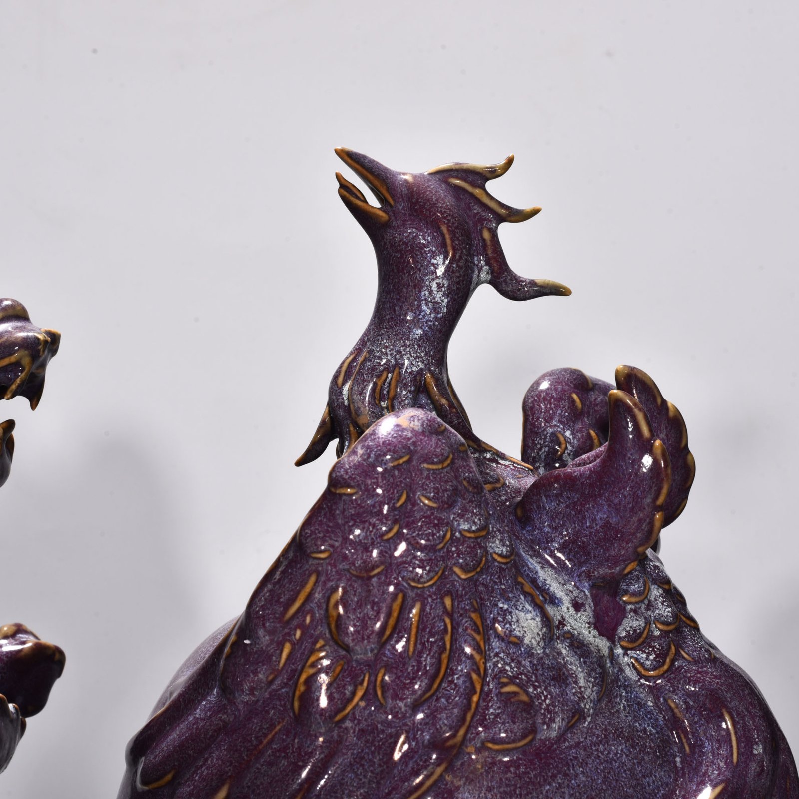 Song Dynasty Jun kiln rose purple glaze dragon and phoenix statue