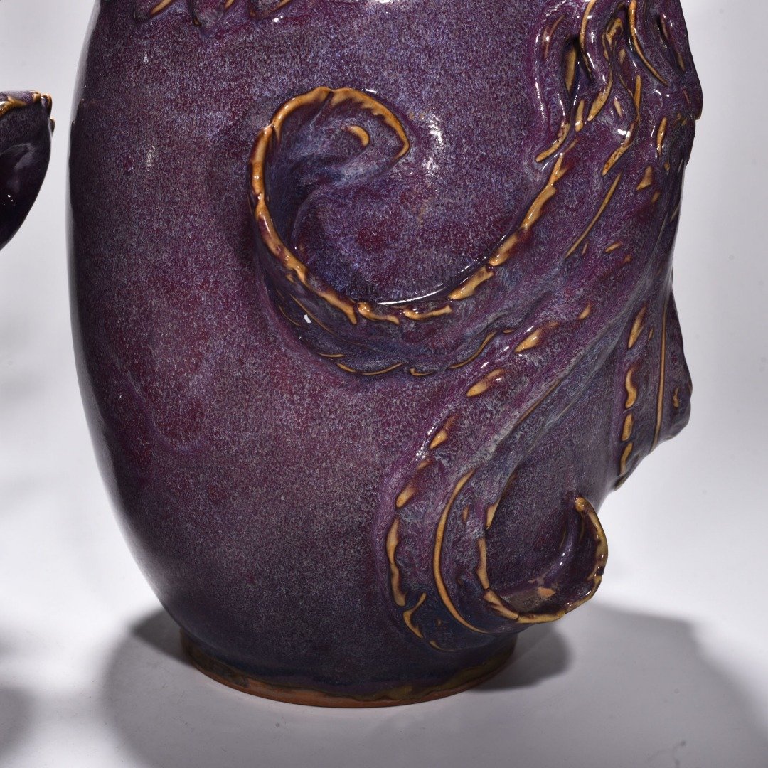 Song Dynasty Jun kiln rose purple glaze dragon and phoenix statue