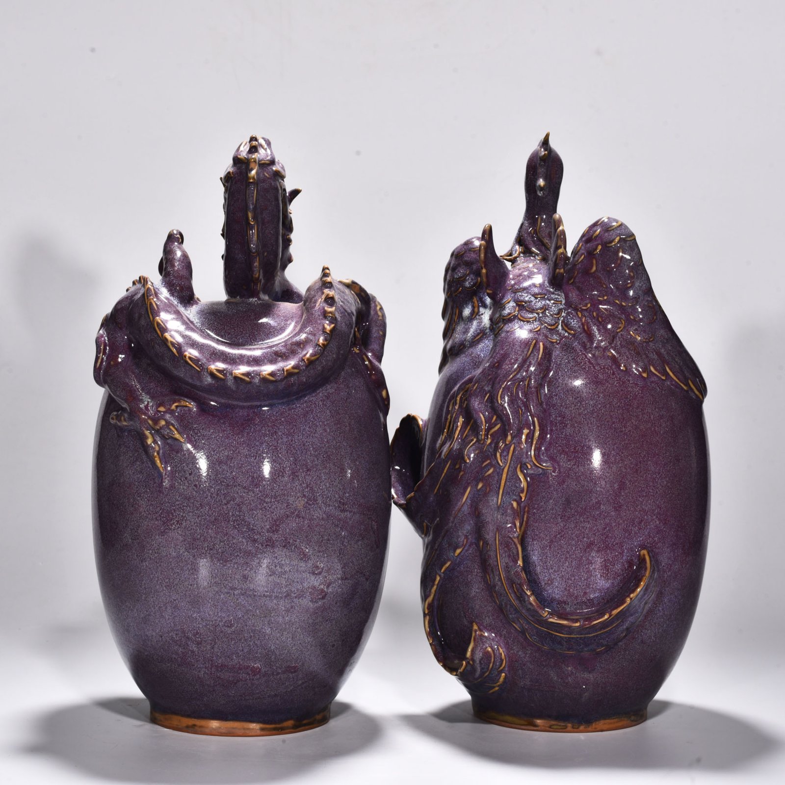 Song Dynasty Jun kiln rose purple glaze dragon and phoenix statue