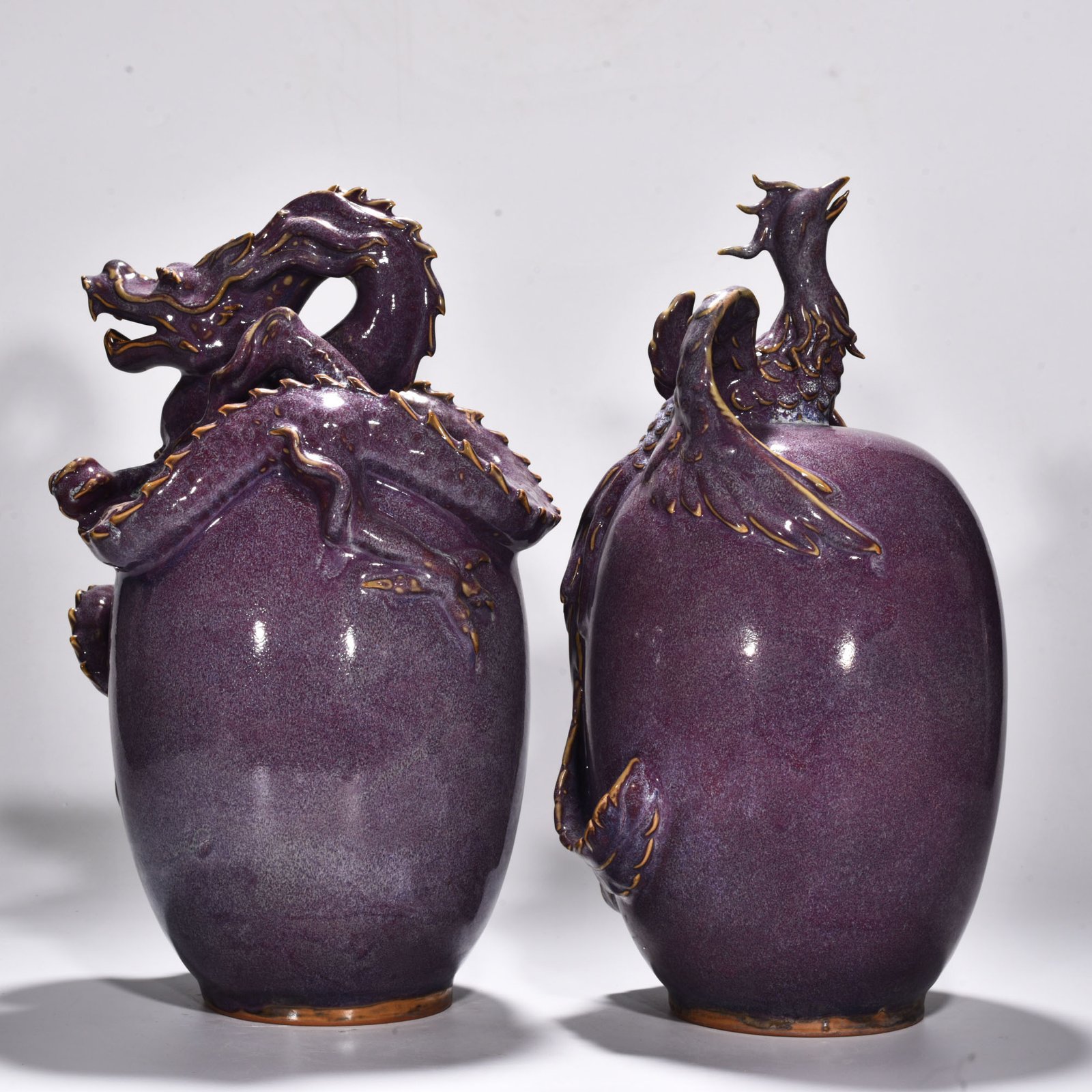 Song Dynasty Jun kiln rose purple glaze dragon and phoenix statue