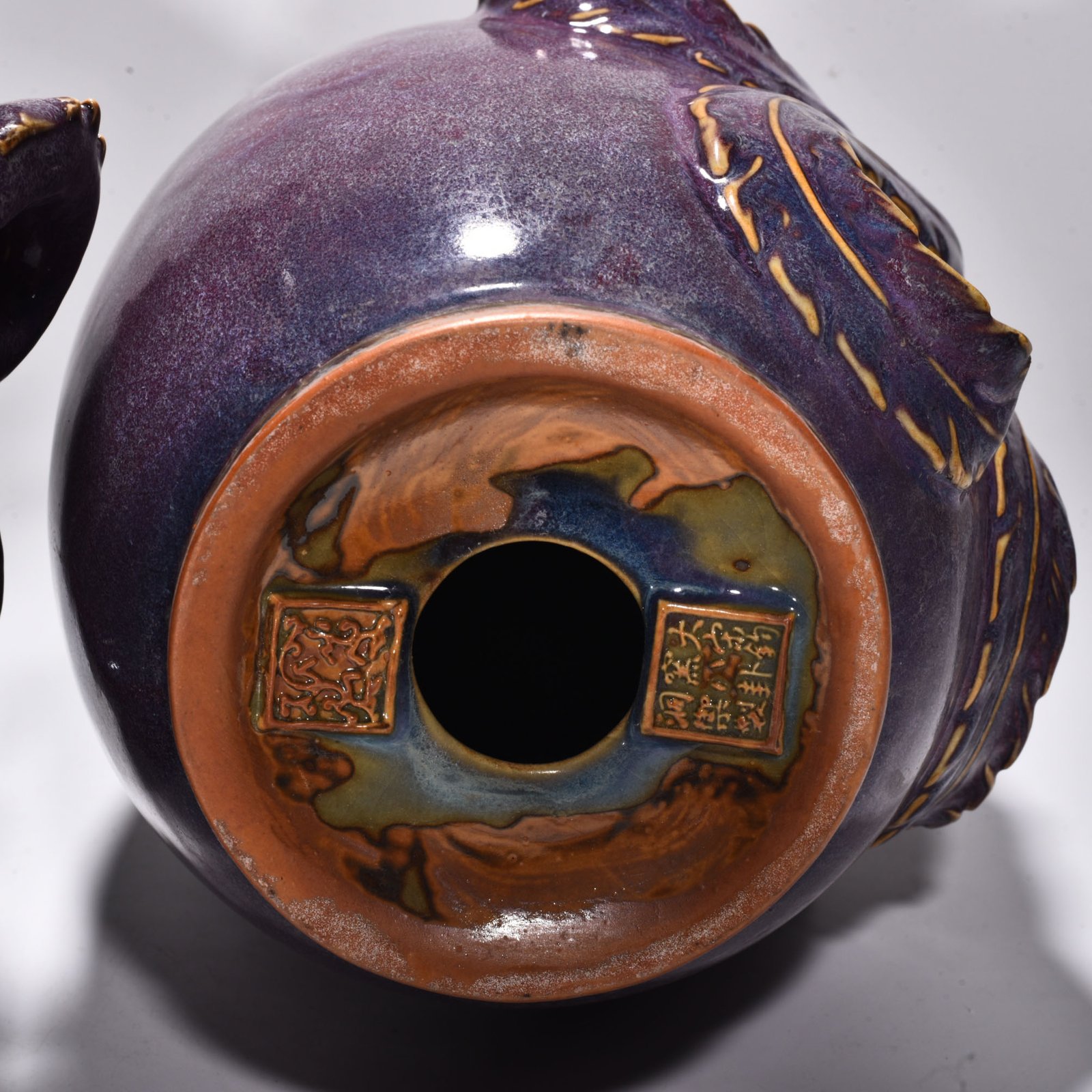Song Dynasty Jun kiln rose purple glaze dragon and phoenix statue