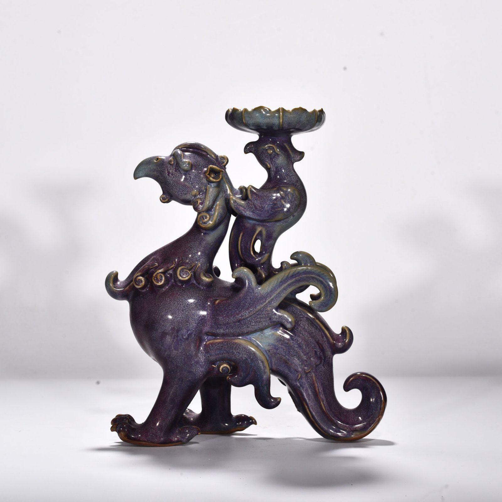 Song Dynasty Jun Kiln rose purple glaze bird and animal candlestick