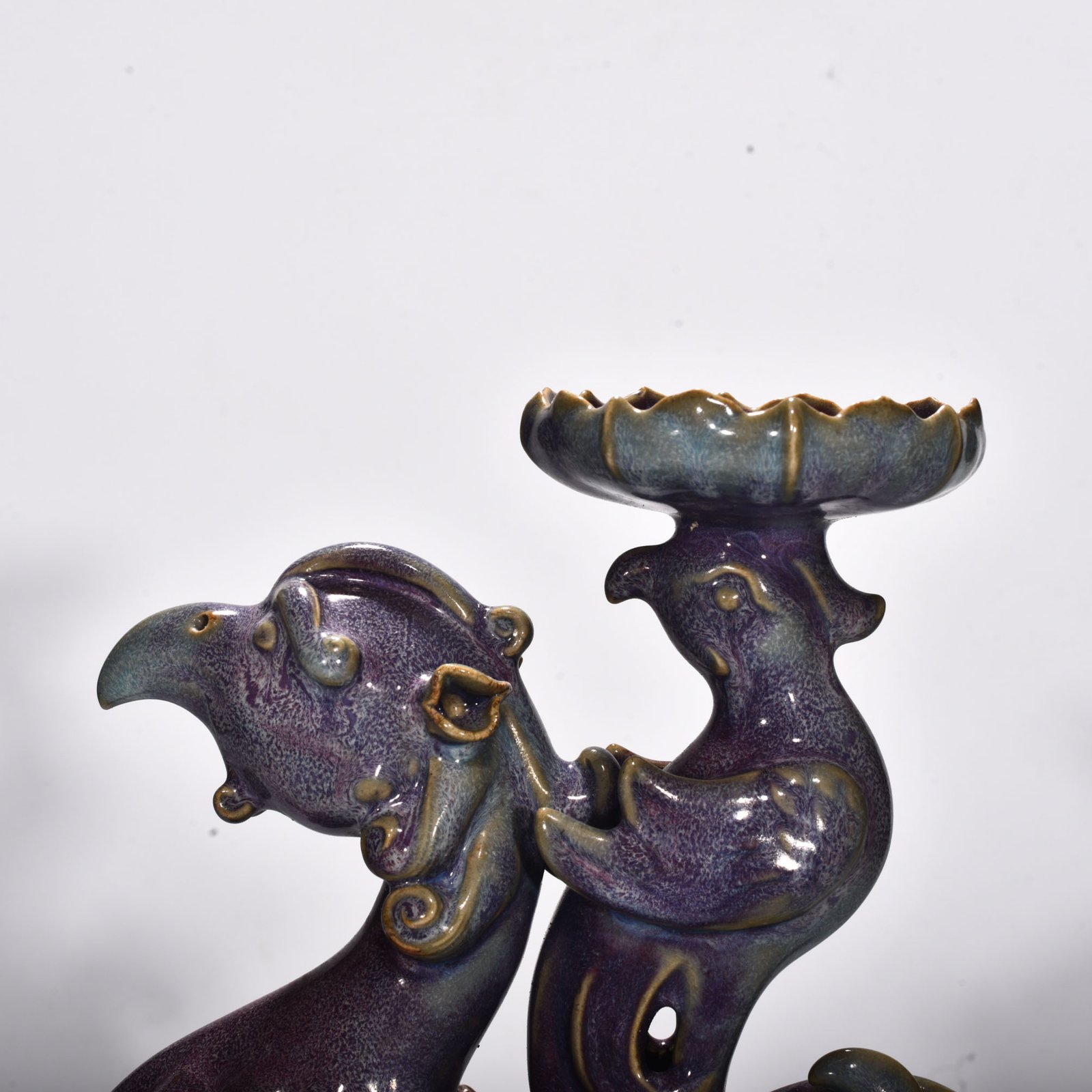 Song Dynasty Jun Kiln rose purple glaze bird and animal candlestick