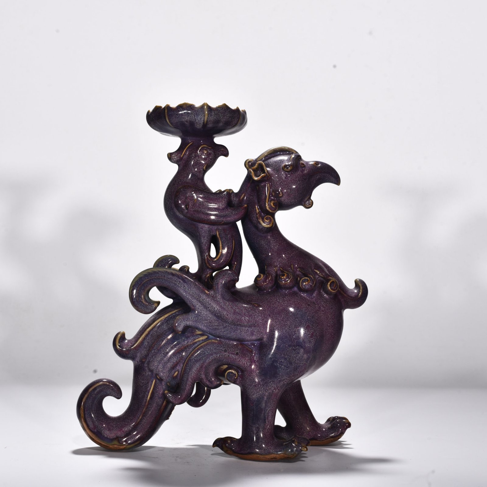 Song Dynasty Jun Kiln rose purple glaze bird and animal candlestick