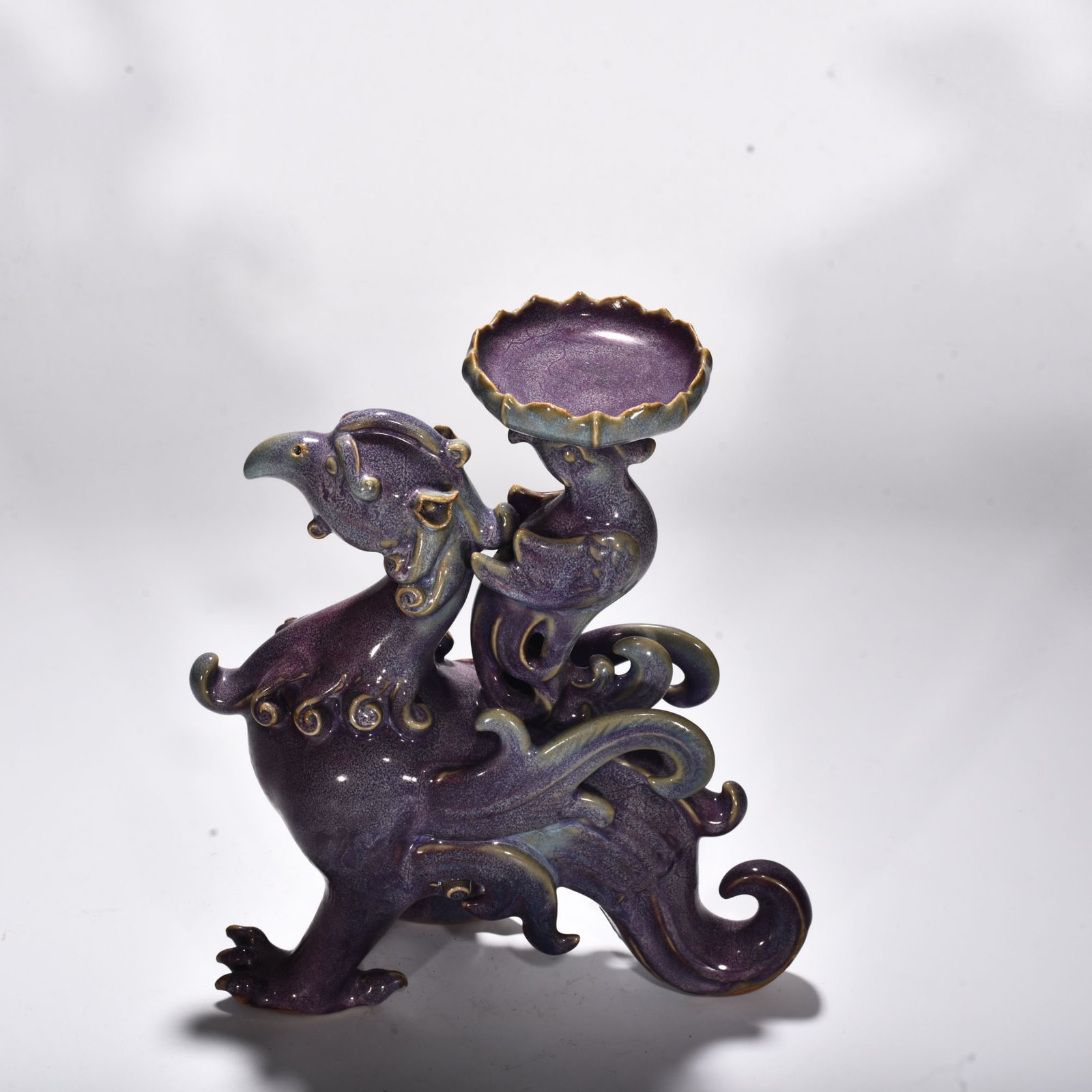 Song Dynasty Jun Kiln rose purple glaze bird and animal candlestick