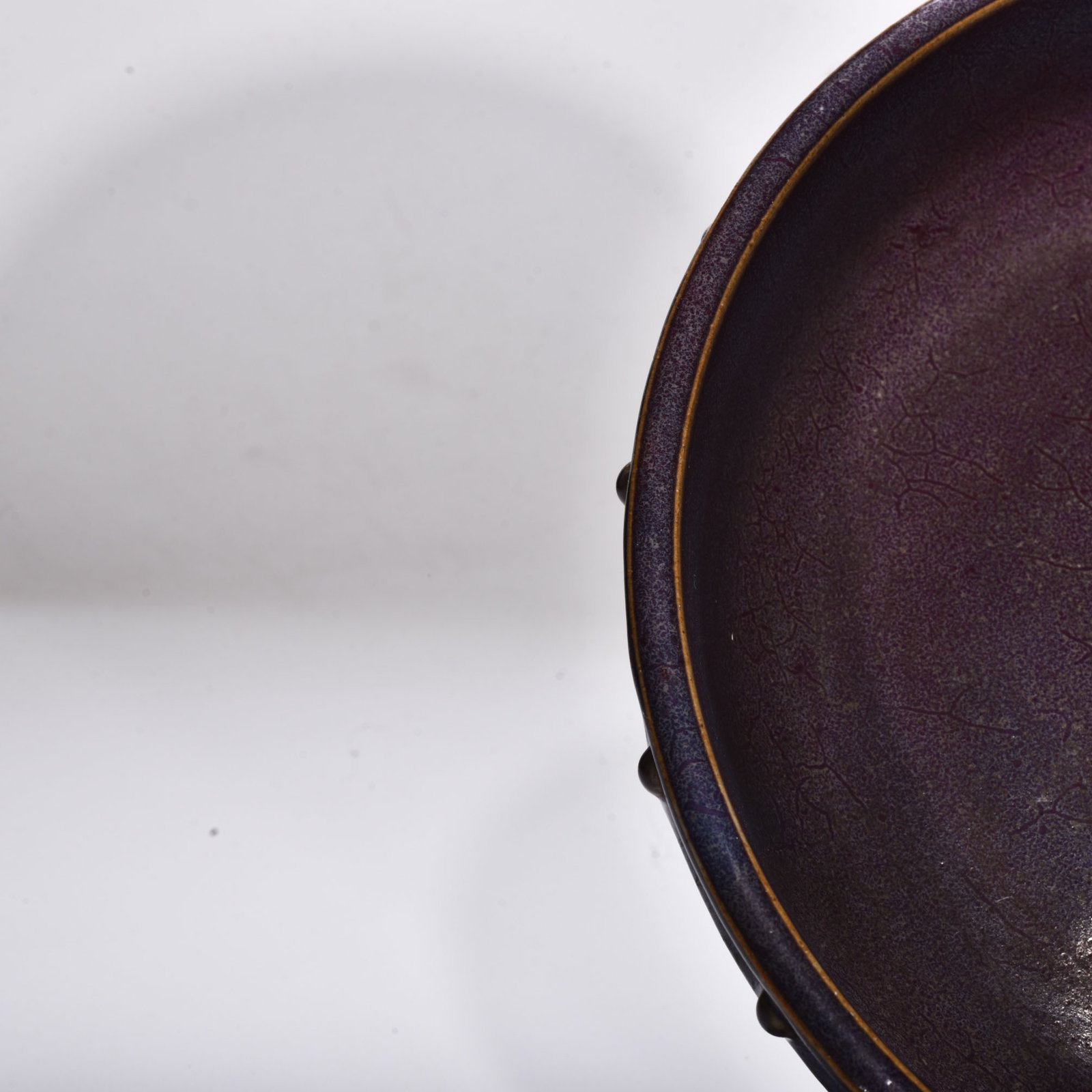 Song Dynasty Jun kiln rose purple glaze drum nail three legged washer