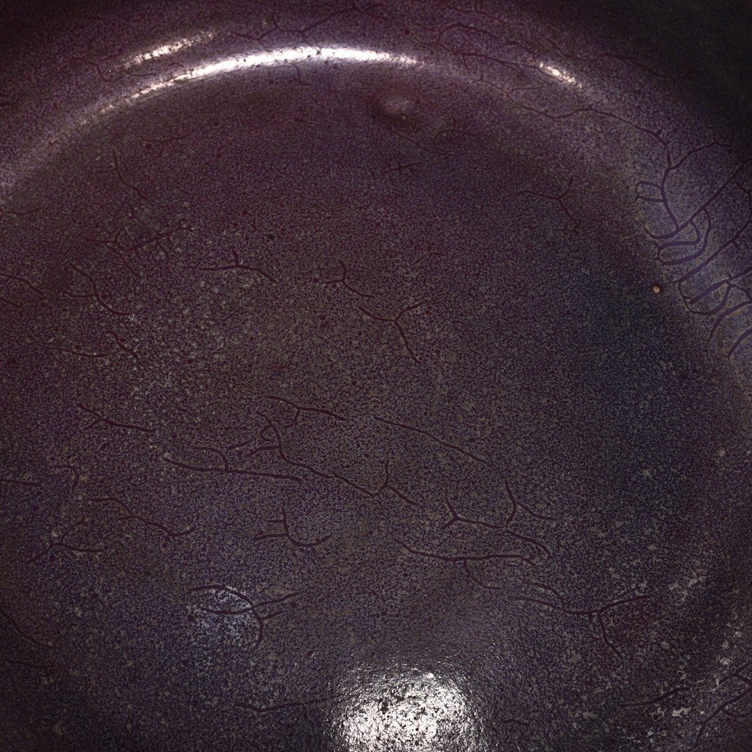 Song Dynasty Jun kiln rose purple glaze drum nail three legged washer