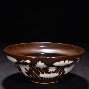 Ming Dynasty Xuande purple gold glaze algae pattern folded bowl