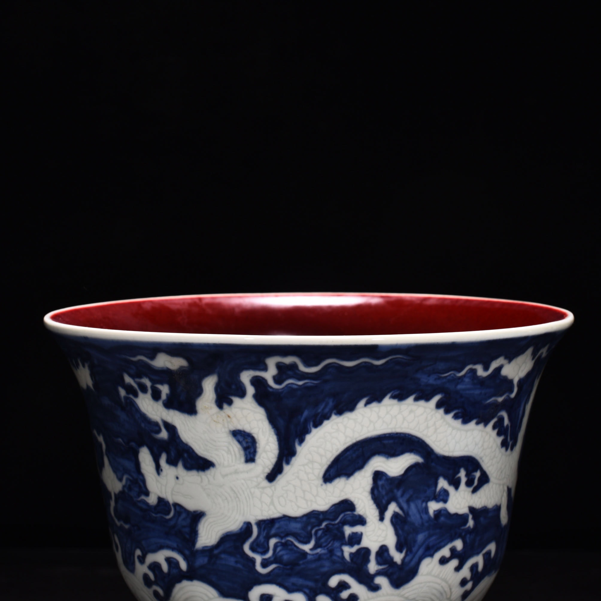 Ming Dynasty Xuande blue and white red glaze tall bowl