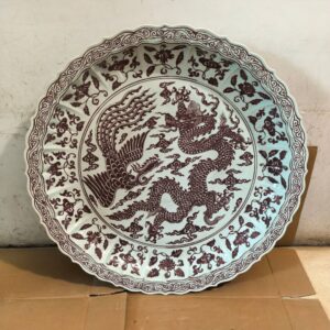 Ming Dyasty Xuande underglaze red rhombus fold edge large plate