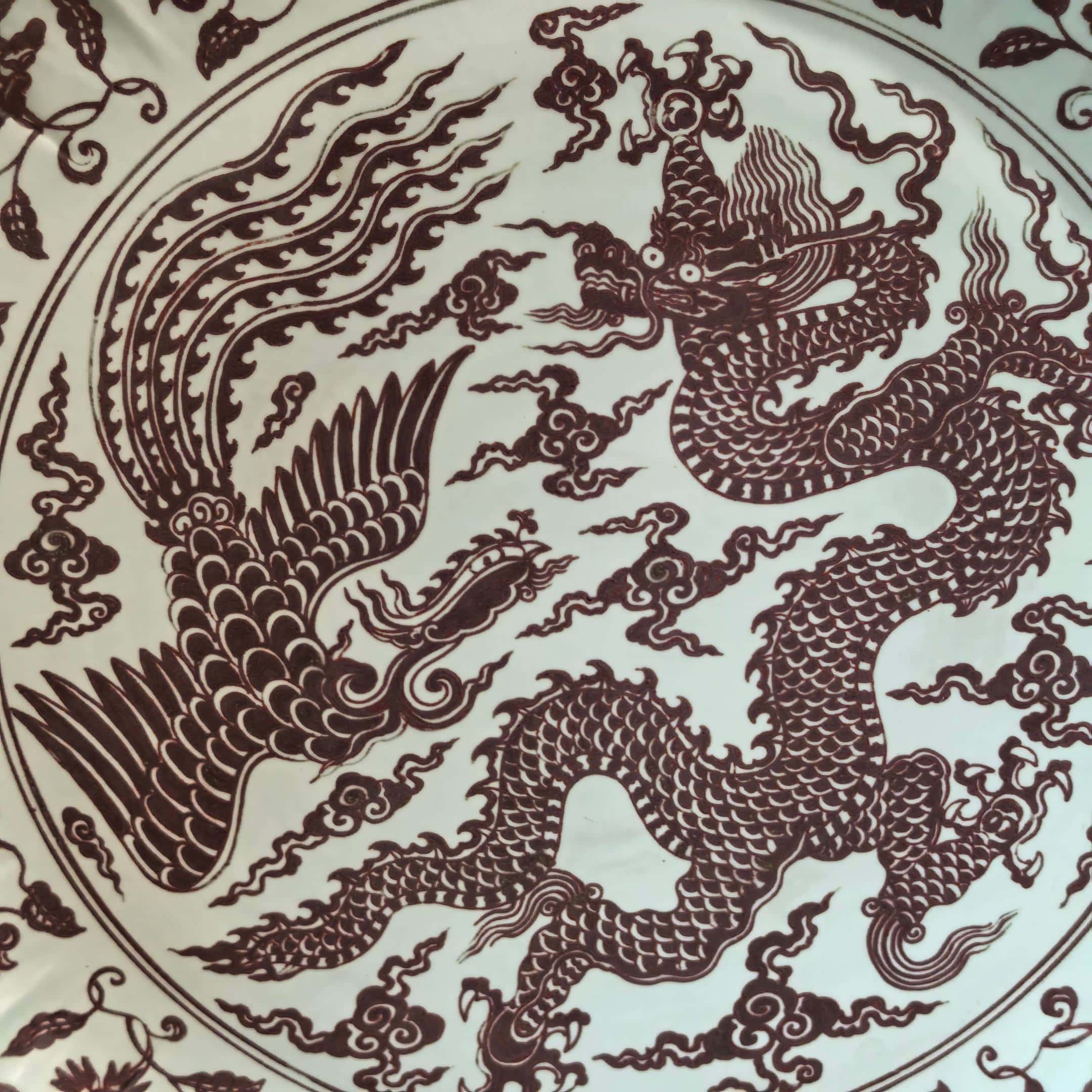 Ming Dyasty Xuande underglaze red rhombus fold edge large plate