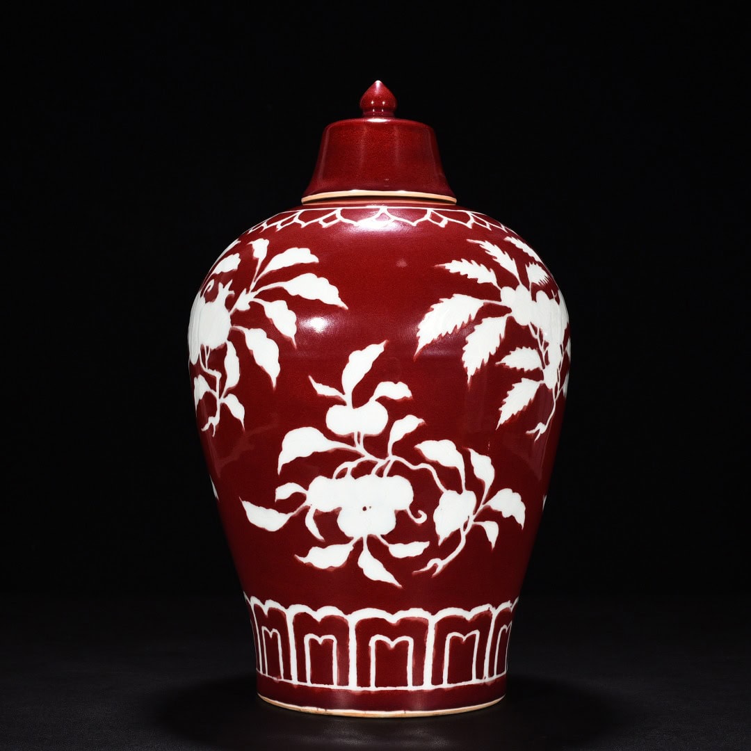 Ming dynasty Xuande red glaze white plum vase