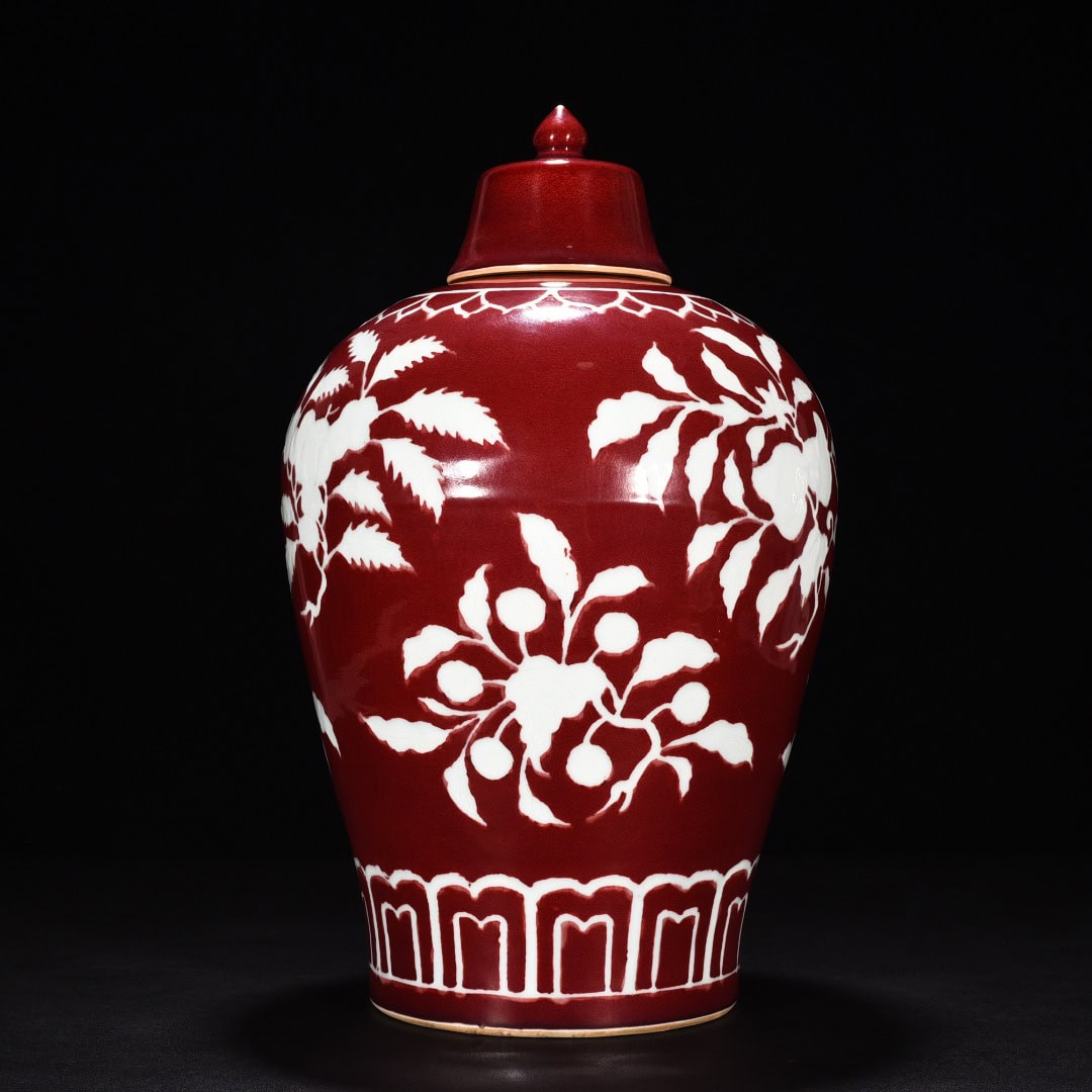 Ming dynasty Xuande red glaze white plum vase