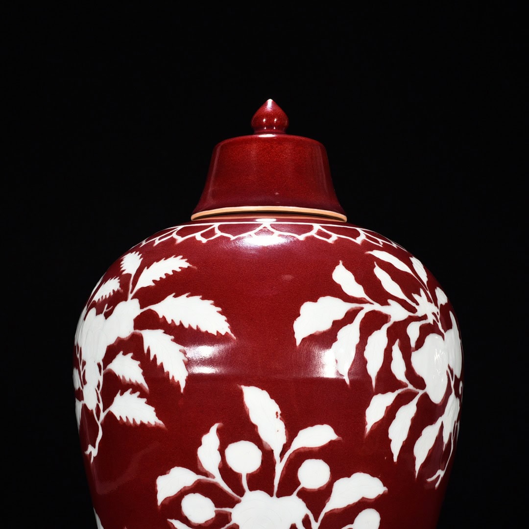 Ming dynasty Xuande red glaze white plum vase