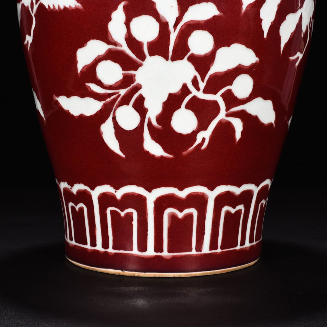 Ming dynasty Xuande red glaze white plum vase
