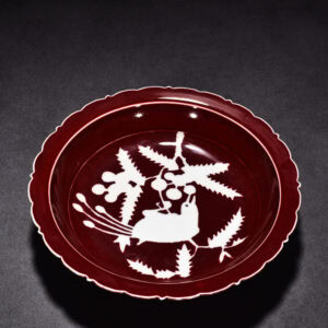 Ming dynasty Xuande Ji red glaze white rhombus plate