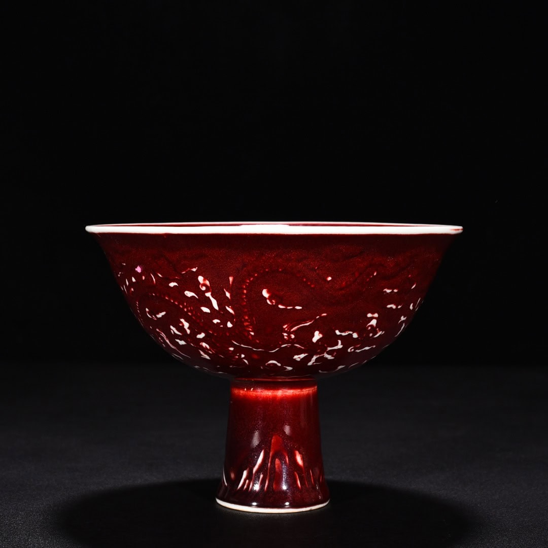 Ming Dynasty Xuande Ji red glaze tall bowl