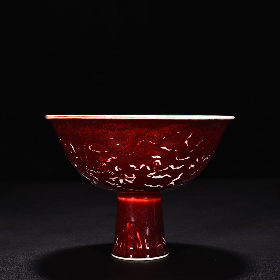 Ming Dynasty Xuande Ji red glaze tall bowl