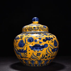 Ming Dynasty Xuande delicate yellow glaze lid jar