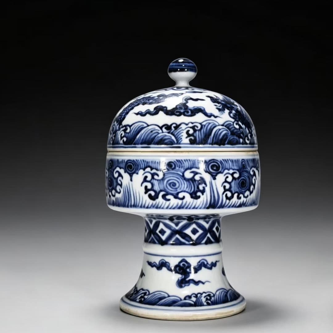Ming Dynasty Xuande blue and white seawater pterodactyl bean
