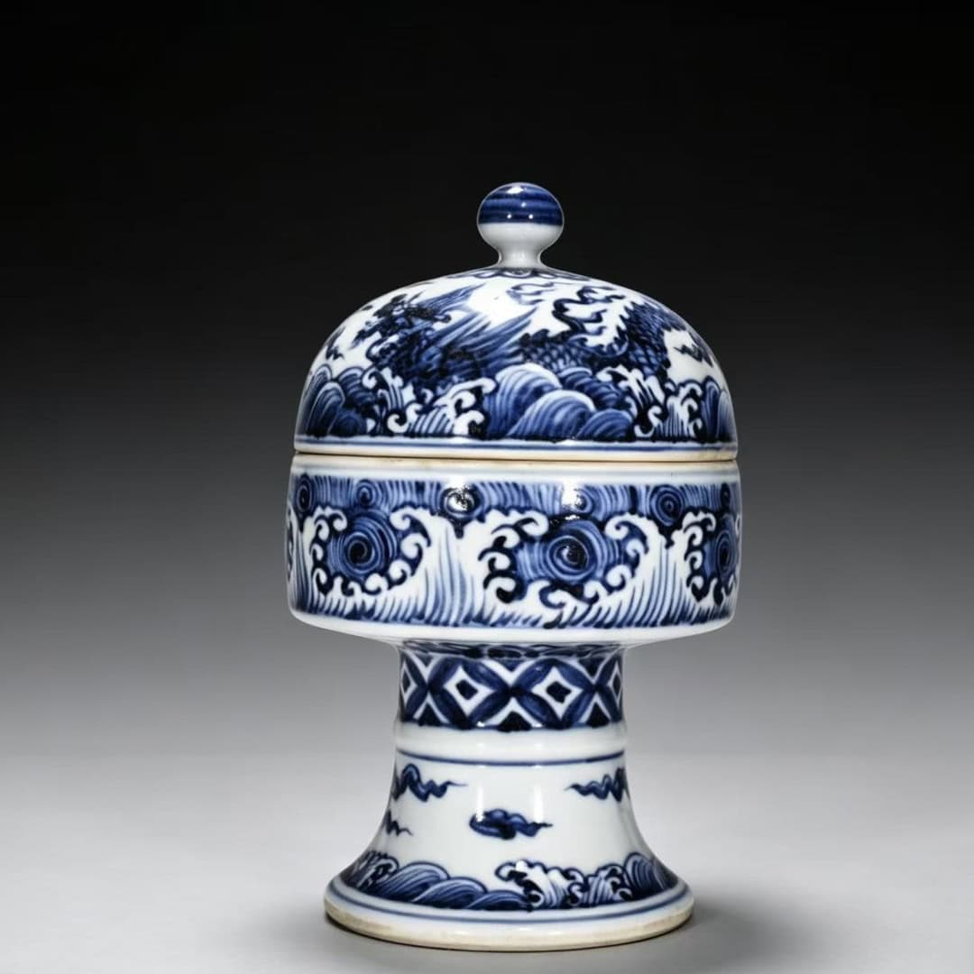 Ming Dynasty Xuande blue and white seawater pterodactyl bean