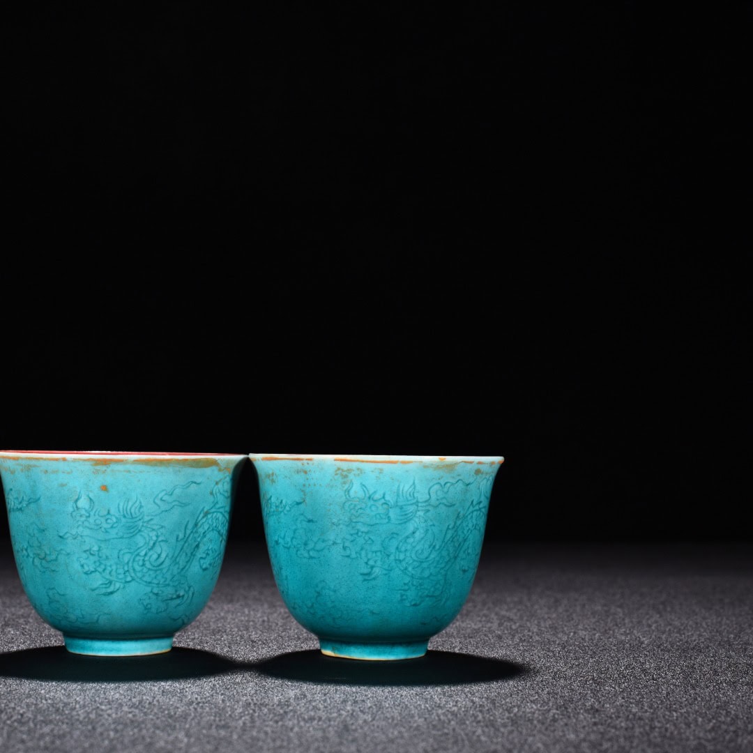 Ming Dynasty Chenghua peacock blue glaze cup