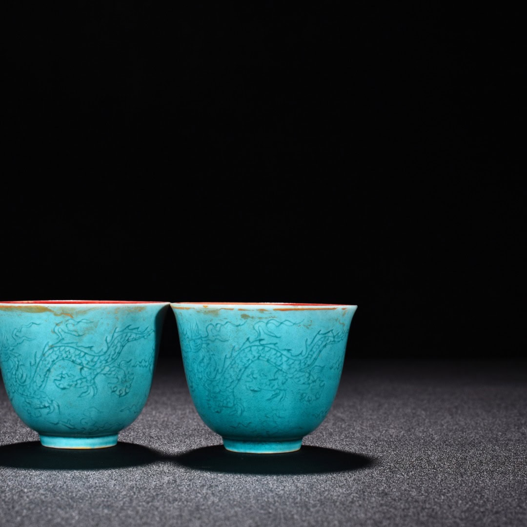 Ming Dynasty Chenghua peacock blue glaze cup