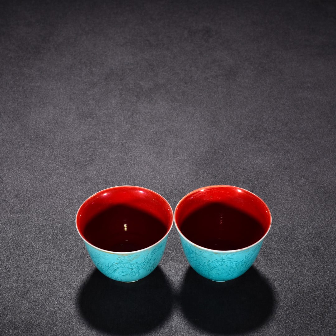 Ming Dynasty Chenghua peacock blue glaze cup
