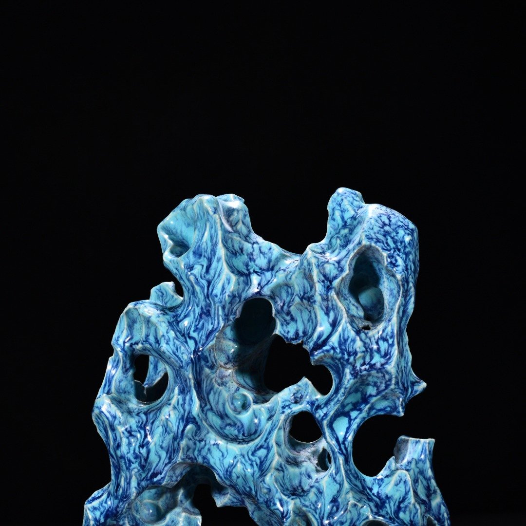 Qing Dynasty Qianlong Jun glazed mountain stone ornament statue