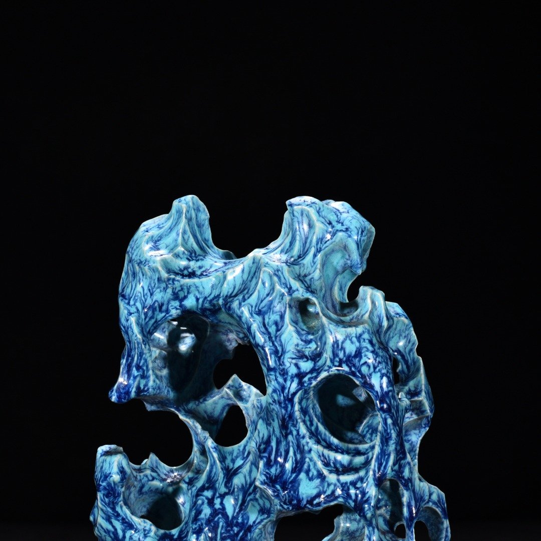 Qing Dynasty Qianlong Jun glazed mountain stone ornament statue