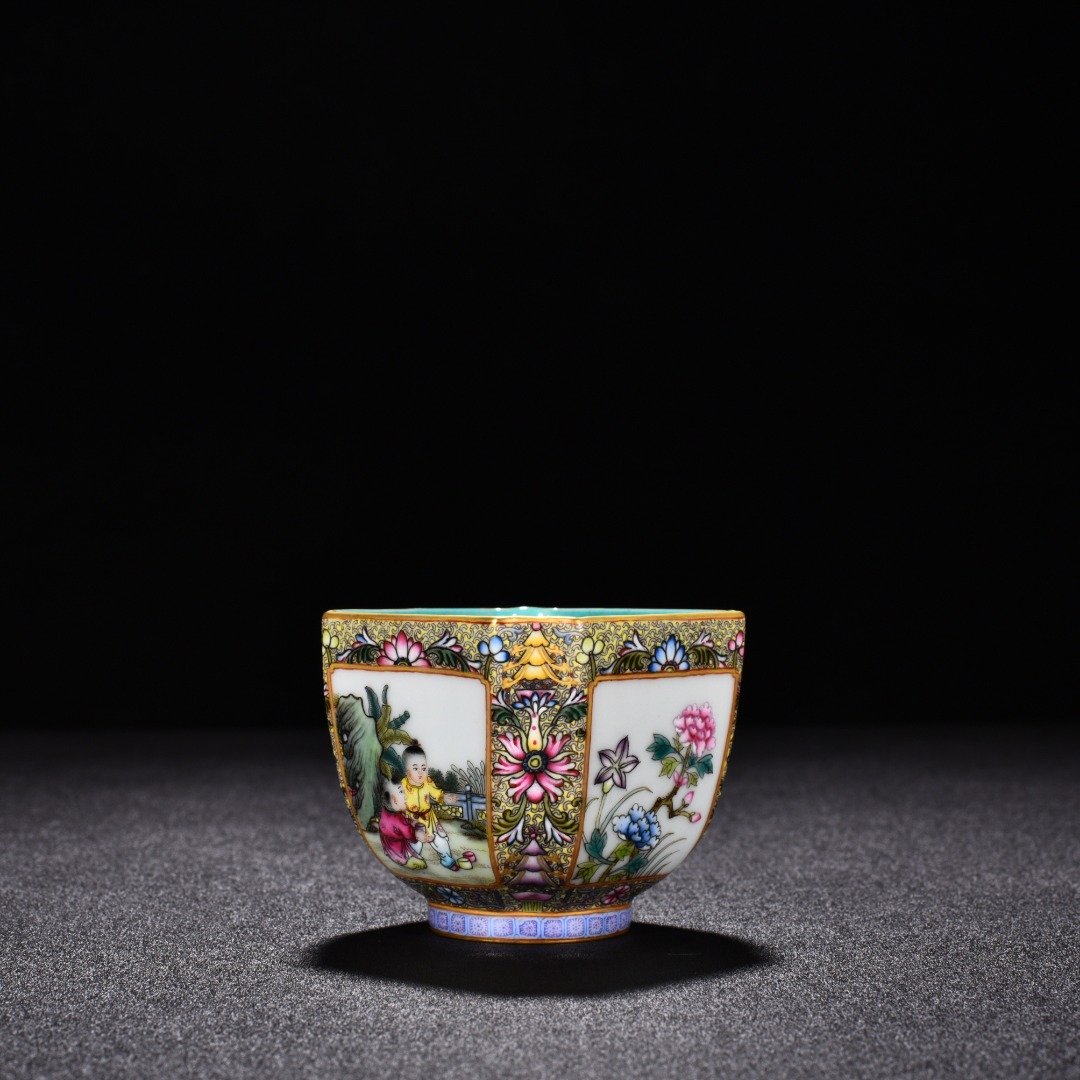 Qing Dynasty Qianlong enamel Gu Yuexuan square cup